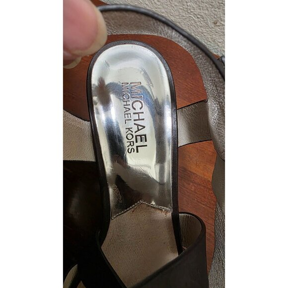 Michael Kors Brown Leather /Suede Strappy Platform Wedge Sandals Size 9 - Picture 8 of 8